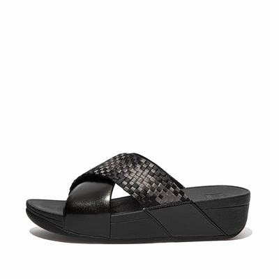 Fitflop Women's LULU Silky Weave Cross Slides Sandals - Black, PA5089274